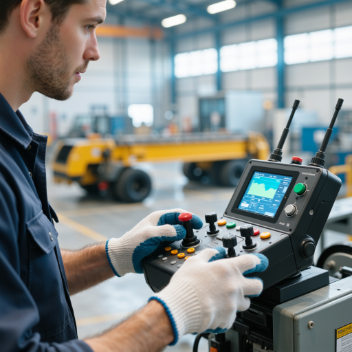 三十岁左右年轻男性，短发，穿科技感服装，背景现代化控制室，专注操作设备